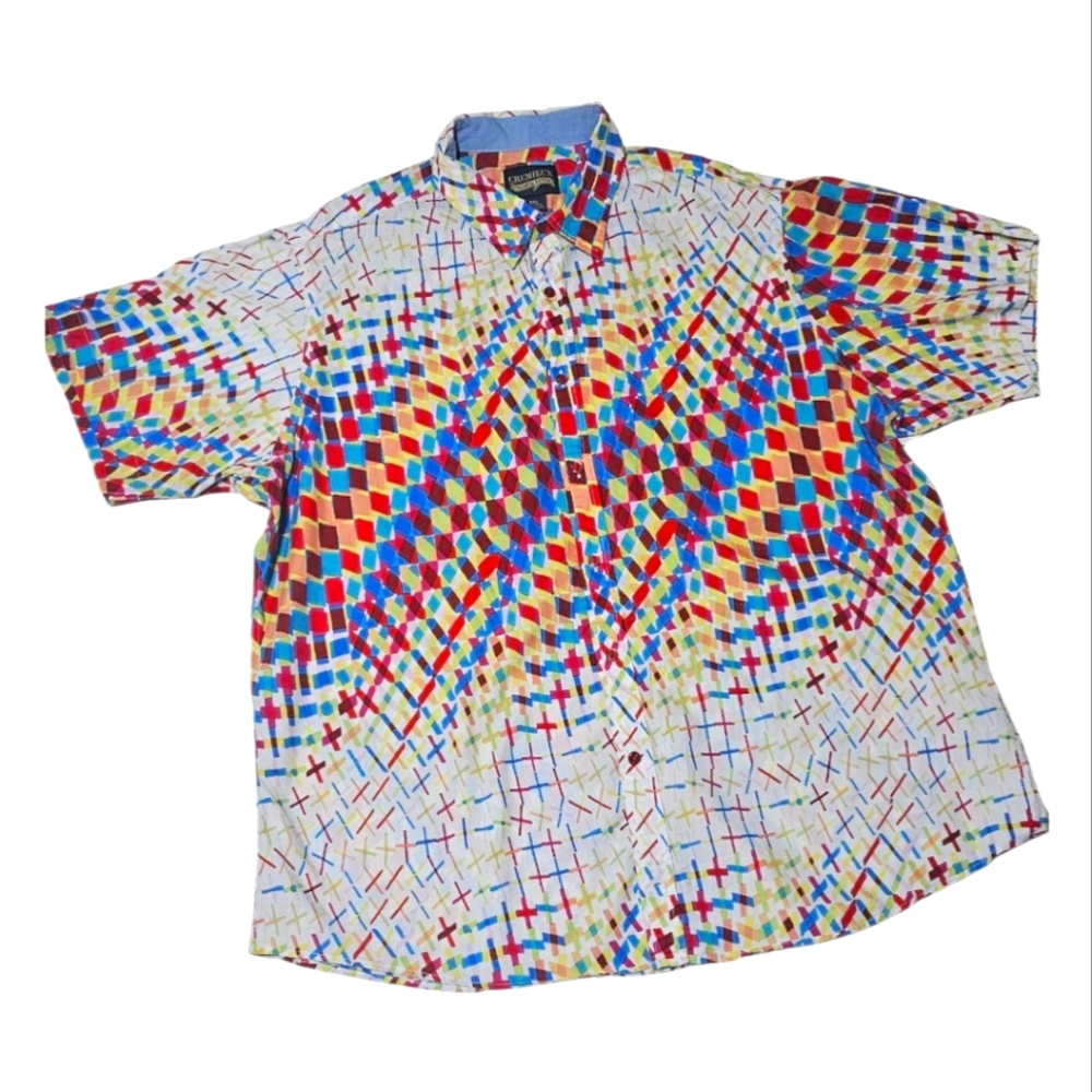 LG Vintage CREMIEUX PREMIUM DENIM Colorful Kaleidoscope SS Button Up Shirt